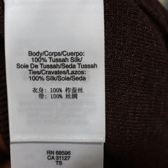 DKNY Brown & Black Silk Cardigan Bolero Wrap Sweater M/L Pussycat Bow Tie Front - Picture 10 of 12